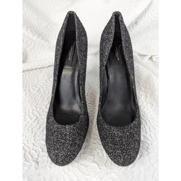 ANN TAYLOR! BLACK & WHITE FABRIC, PATENT LEATHER STILETTO HEELS! SZ 9.5M - Picture 2 of 8